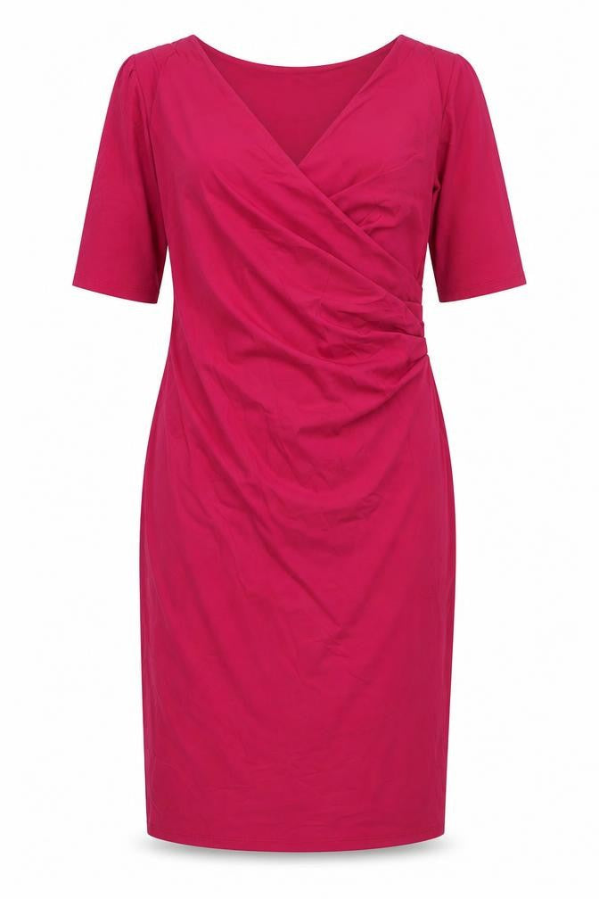 Autograph Womens Pink Polyamide Shift Size 14 V-Neck Pullover - Rouched