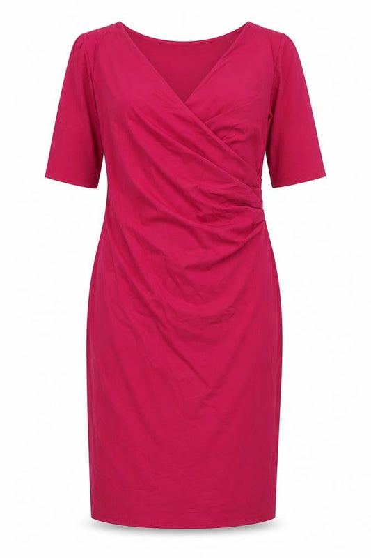 Autograph Womens Pink Polyamide Shift Size 14 V-Neck Pullover - Rouched