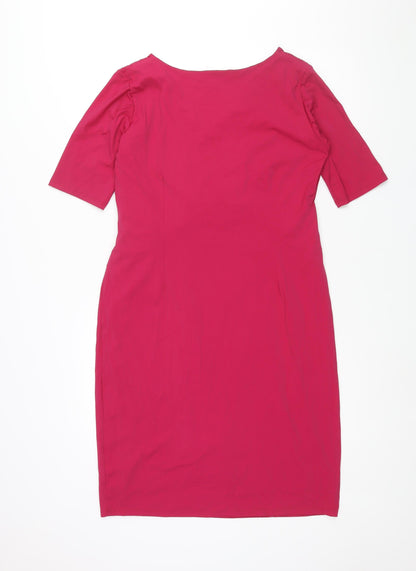 Back view of Autograph women’s pink polyamide shift, size UK 14, v-neck pullover - rouched
