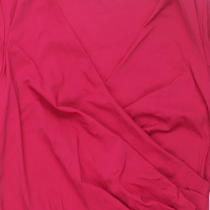 Close-up detail of Autograph women’s pink polyamide shift, size UK 14, v-neck pullover - rouched