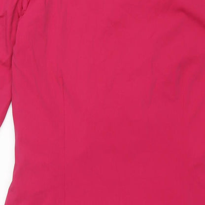 Brand and care label for Autograph women’s pink polyamide shift, size UK 14, v-neck pullover - rouched
