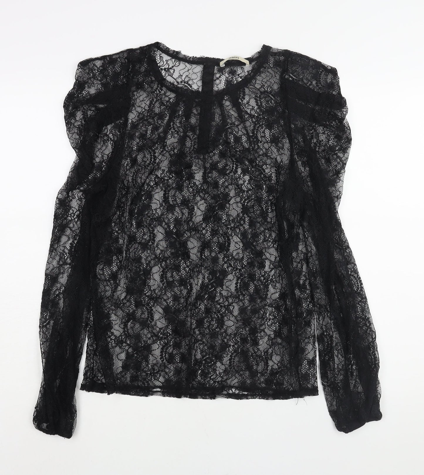 Oasis Womens Black Polyester Basic Blouse Size L Round Neck - Semi Sheer