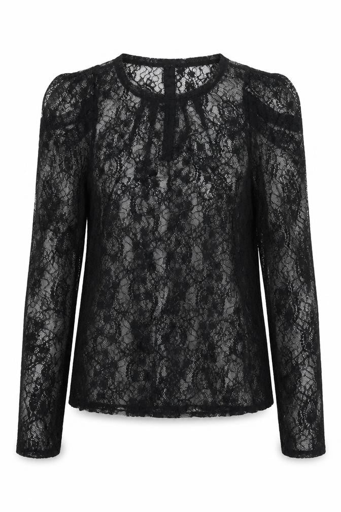Oasis Womens Black Polyester Basic Blouse Size L Round Neck - Semi Sheer
