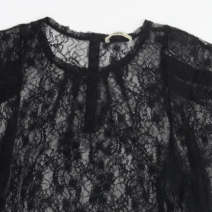 Oasis Womens Black Polyester Basic Blouse Size L Round Neck - Semi Sheer