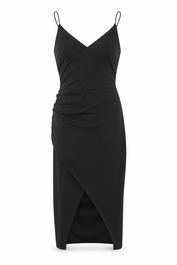 Club L Womens Black Polyester Wrap Dress Size 10 V-Neck Pullover - Cowl Back