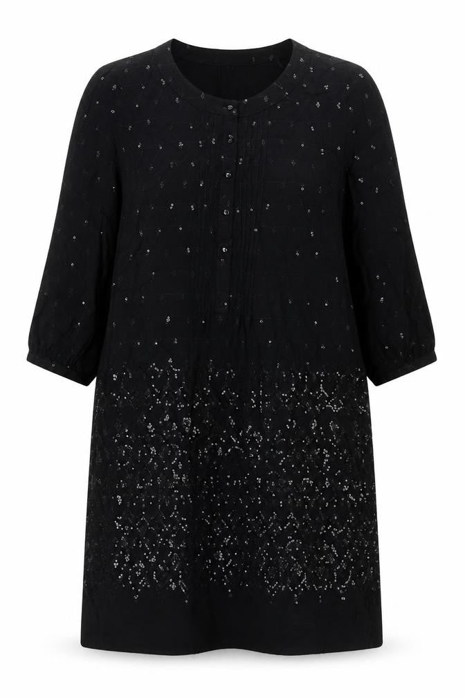 Gerard Darel Womens Black Viscose Shift Size 18 Round Neck Button - Sequin Detail