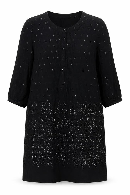 Gerard Darel Womens Black Viscose Shift Size 18 Round Neck Button - Sequin Detail