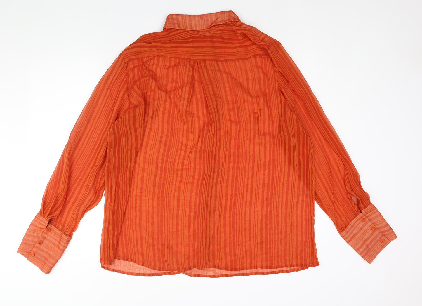 PRETTYLITTLETHING Womens Orange Striped Polyester Basic Button-Up Size 6 Collared - Semi Sheer Oversized