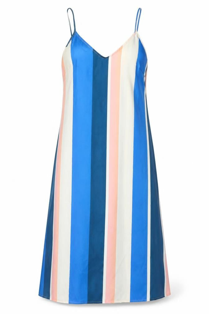 H&M Womens Multicoloured Striped Polyester Slip Dress Size S V-Neck Tie