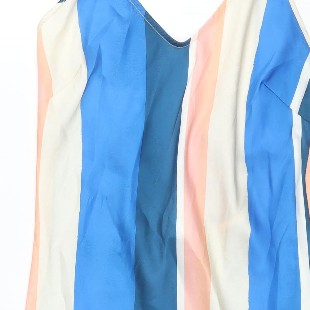 H&M Womens Multicoloured Striped Polyester Slip Dress Size S V-Neck Tie