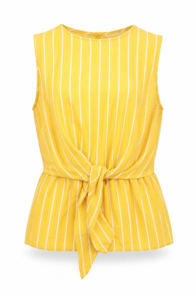 Miss Selfridge Womens Yellow Striped Polyester Camisole Blouse Size 8 Round Neck - Peplum Tie Detail