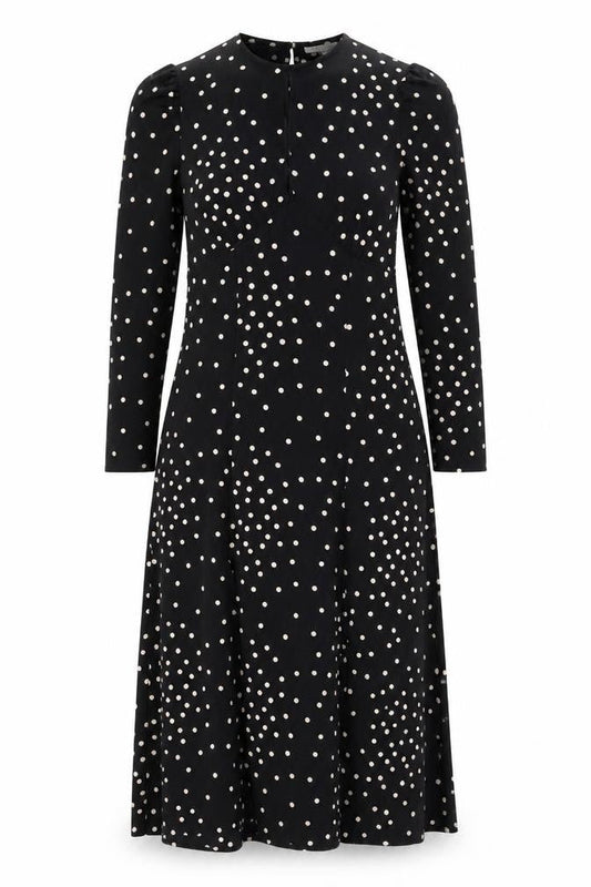 Topshop Womens Black Polka Dot Polyester Shift Size 10 Round Neck Button - Front Slits Keyhole Neck