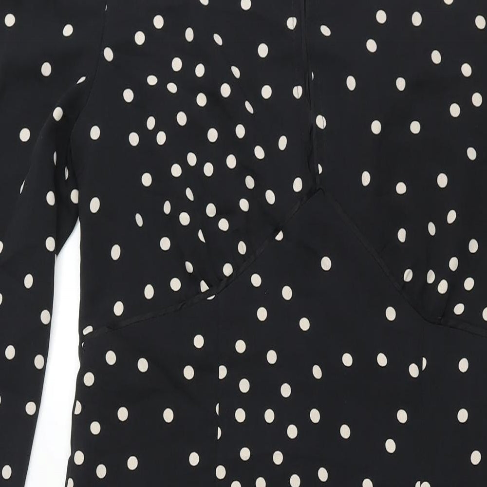 Topshop Womens Black Polka Dot Polyester Shift Size 10 Round Neck Button - Front Slits Keyhole Neck