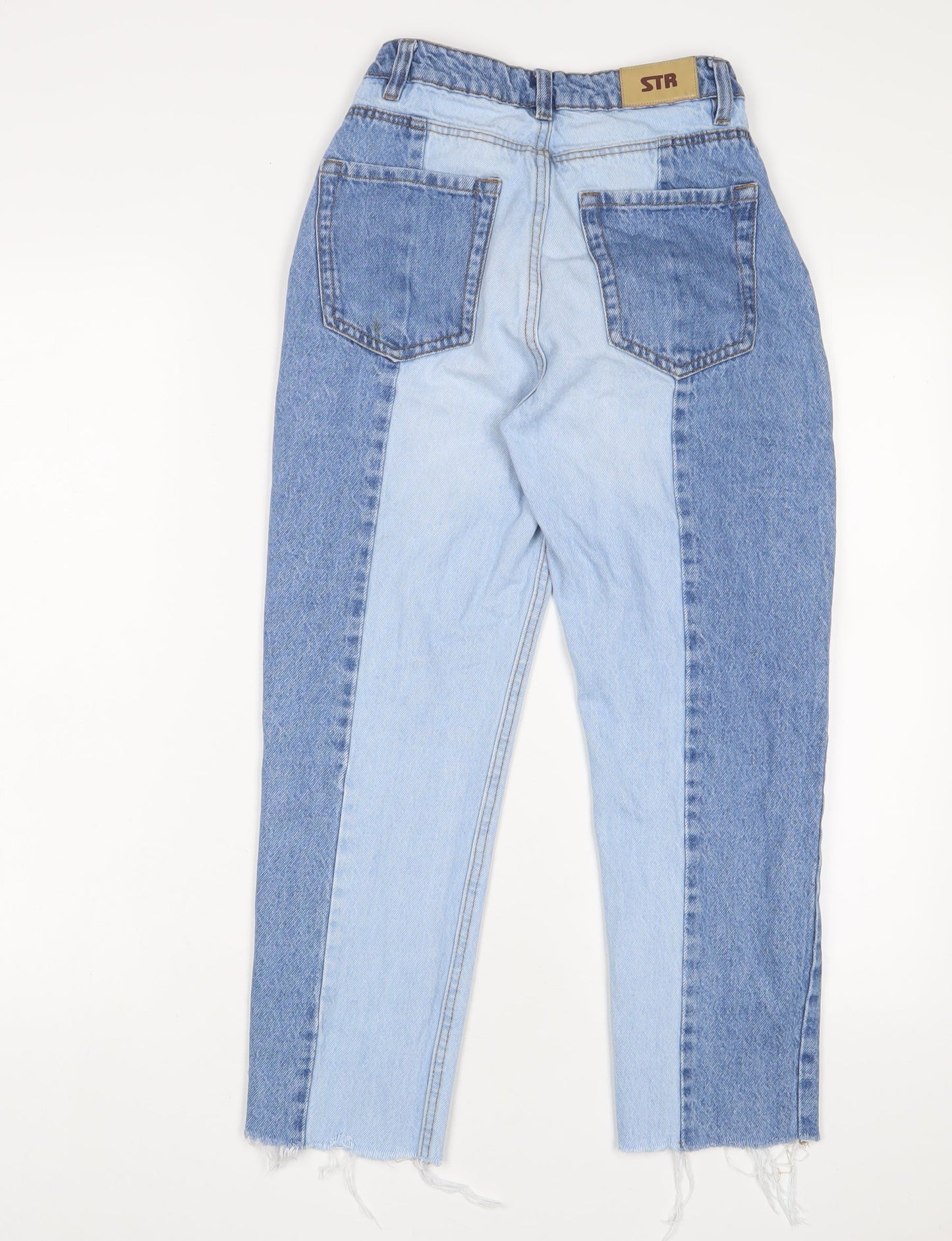 Stradivarius Womens Blue Cotton Straight Jeans Size 4 L24 in Regular Zip