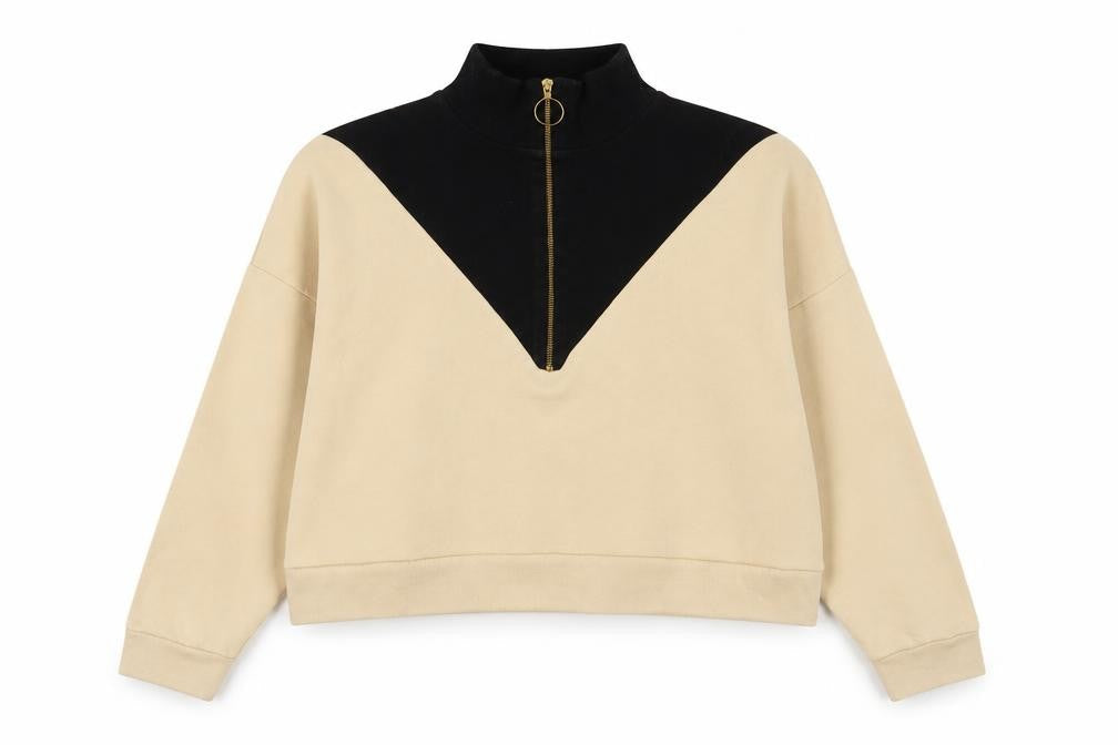 Zara Womens Beige Cotton Pullover Sweatshirt Size M Zip