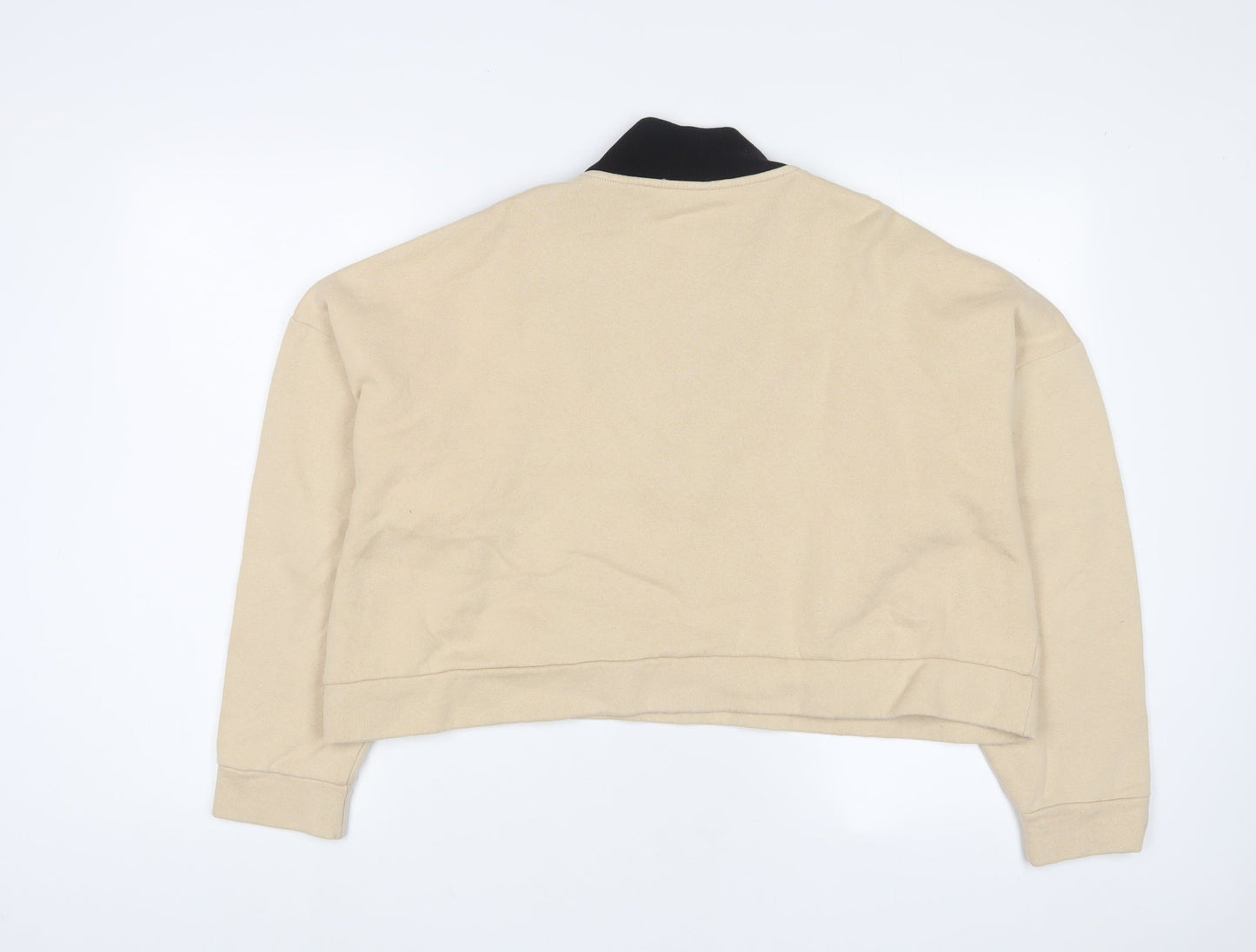 Zara Womens Beige Cotton Pullover Sweatshirt Size M Zip
