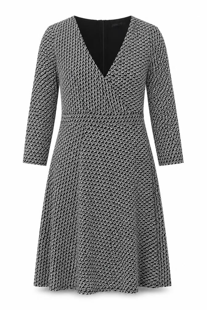 Esprit Womens Black Geometric Polyester Fit & Flare Size M V-Neck Zip