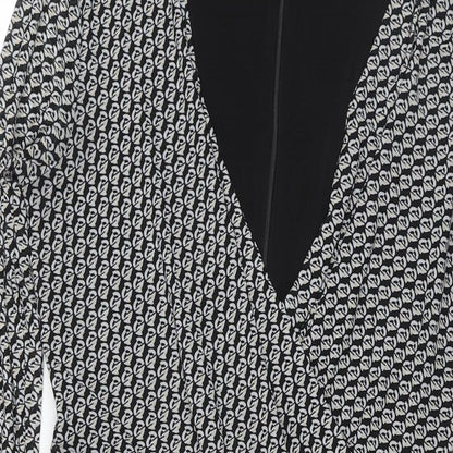 Close-up detail of ESPRIT women’s black geometric polyester fit & flare, size M, v-neck zip