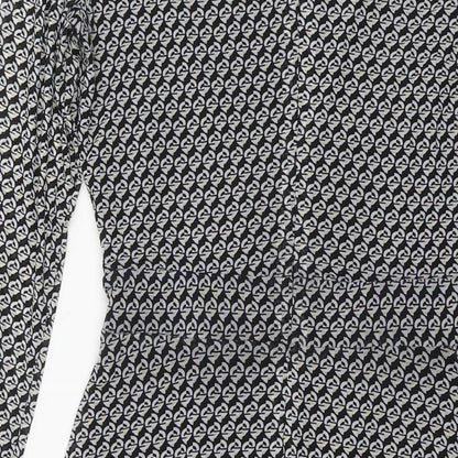 Brand and care label for ESPRIT women’s black geometric polyester fit & flare, size M, v-neck zip