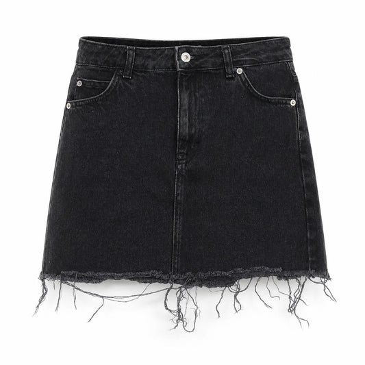 Topshop Womens Black Cotton A-Line Skirt Size 8 Zip