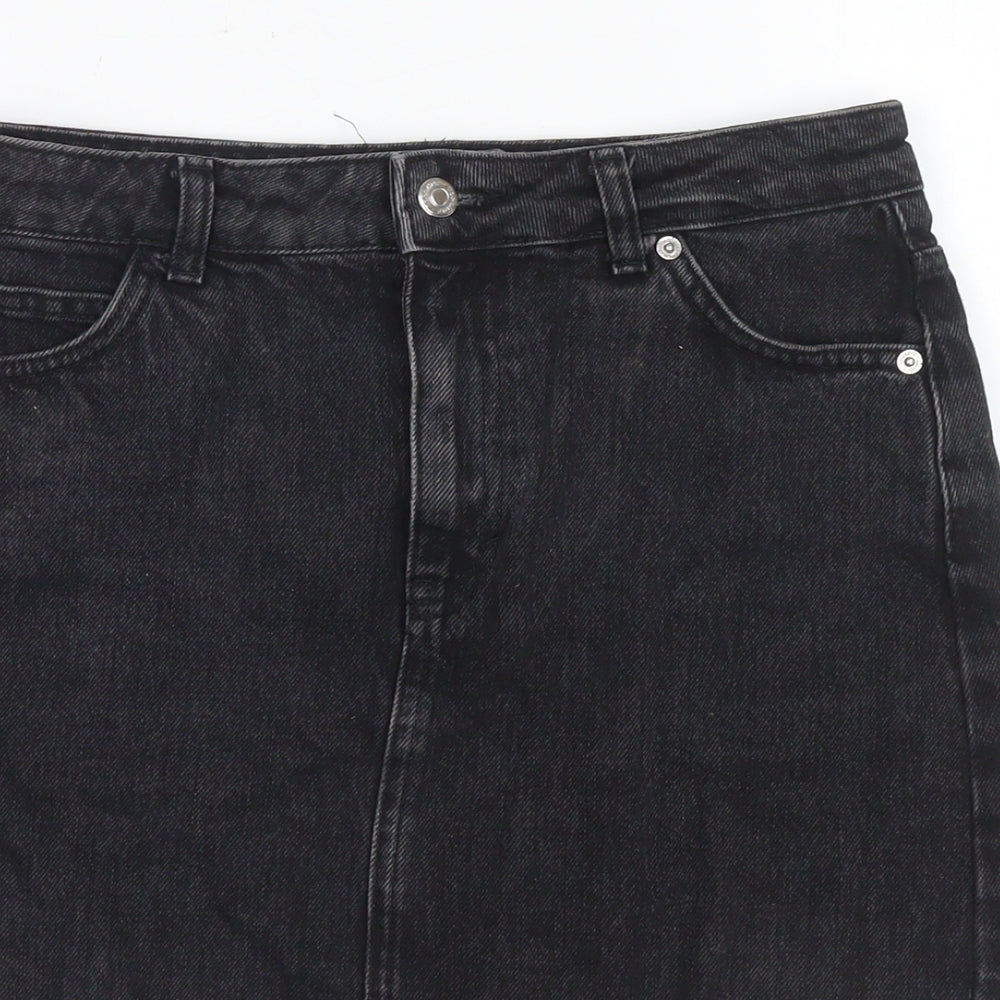 Topshop Womens Black Cotton A-Line Skirt Size 8 Zip