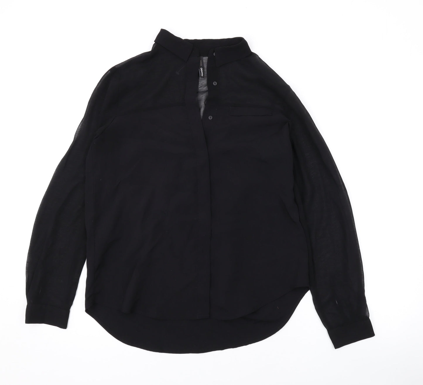 Mango Womens Black Polyester Basic Button-Up Size XS Collared