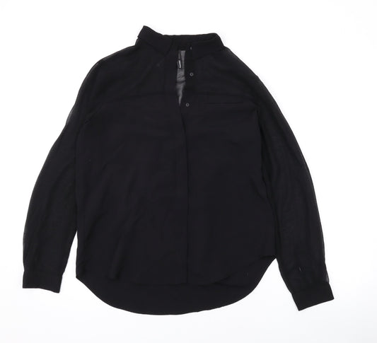 Mango Womens Black Polyester Basic Button-Up Size XS Collared