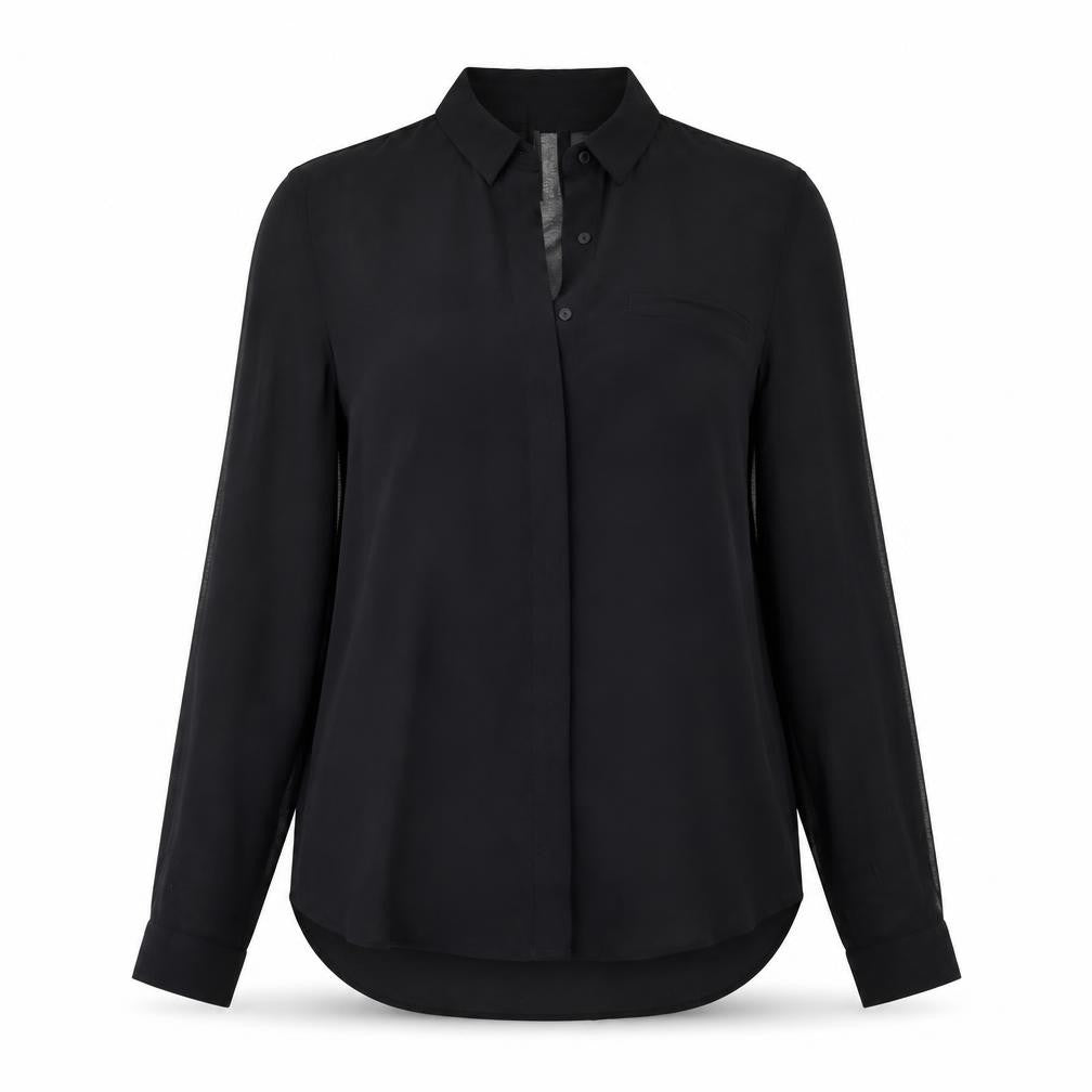 Mango Womens Black Polyester Basic Button-Up Size XS Collared