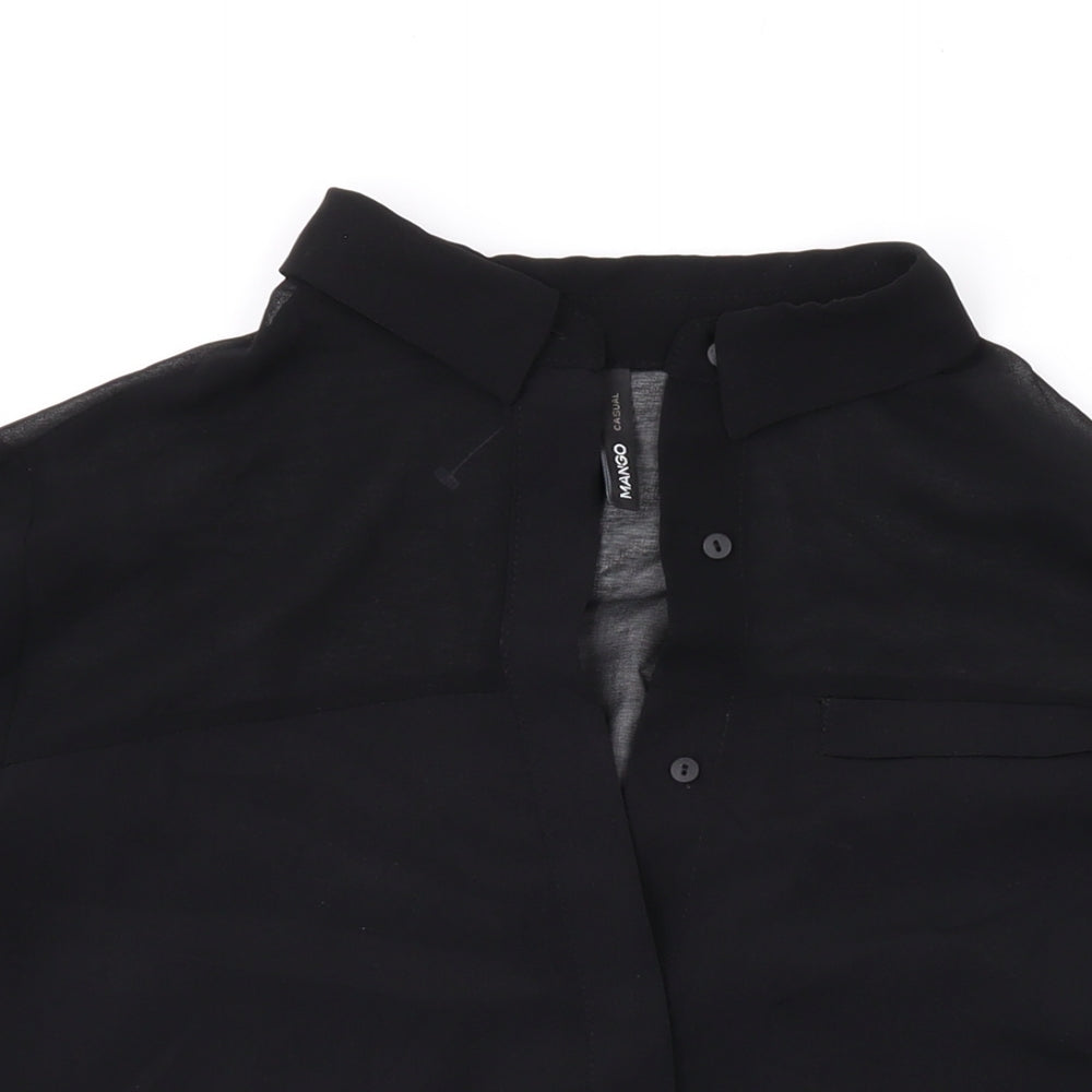 Mango Womens Black Polyester Basic Button-Up Size XS Collared