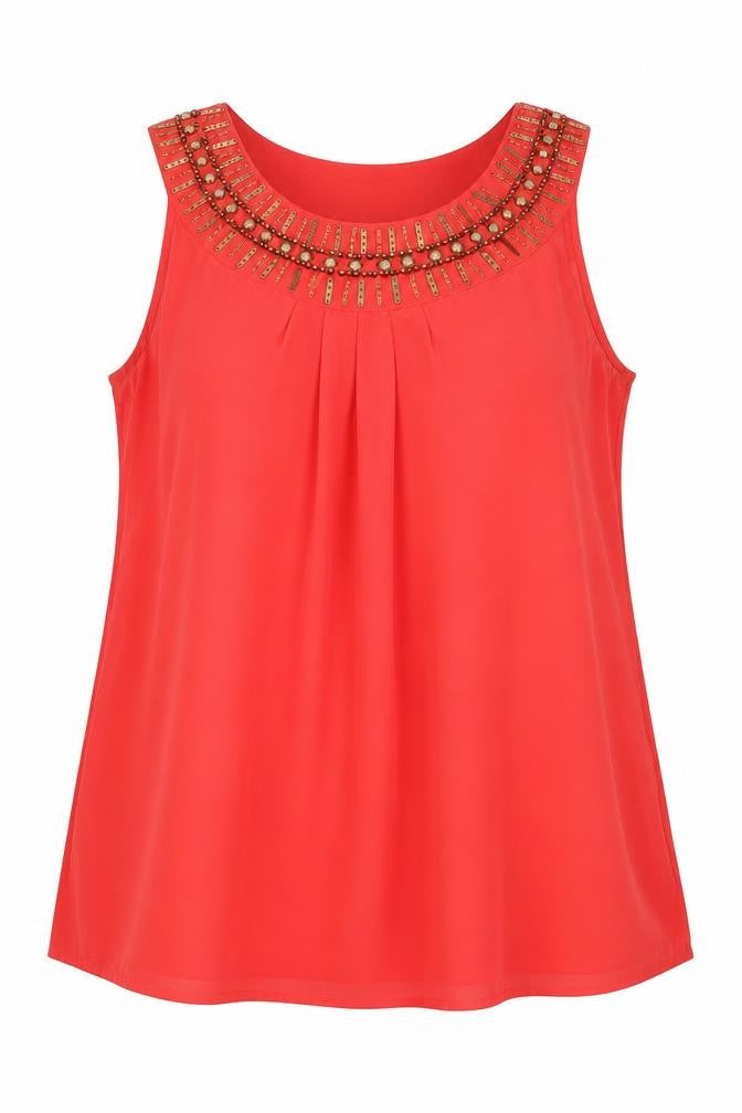 Et Vous Womens Pink Polyester Basic Tank Size 14 Scoop Neck