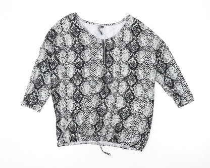 Intuition Womens Grey Animal Print Polyester Basic Blouse Size 8 Scoop Neck