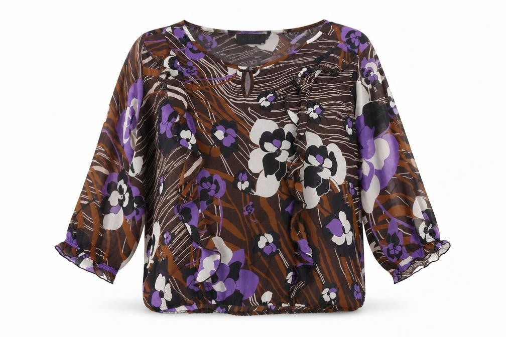 Wallis Womens Brown Geometric Polyester Basic Blouse Size L Scoop Neck