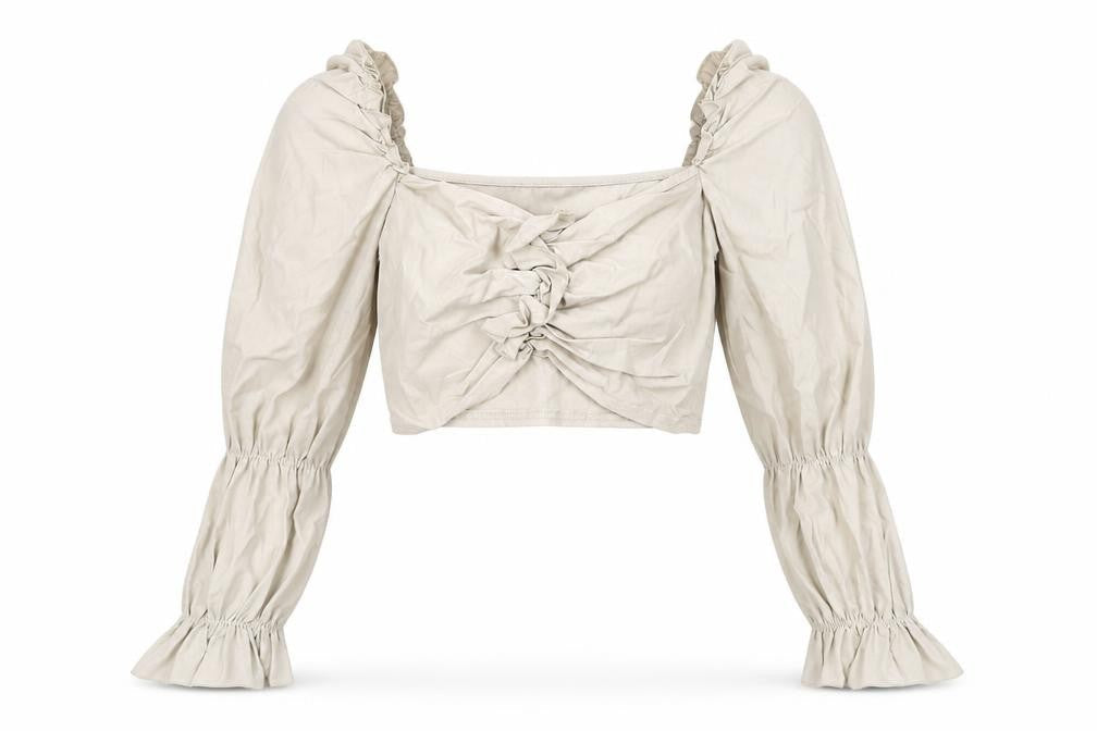 PRETTYLITTLETHING Womens Beige Polyester Cropped Blouse Size 12 V-Neck