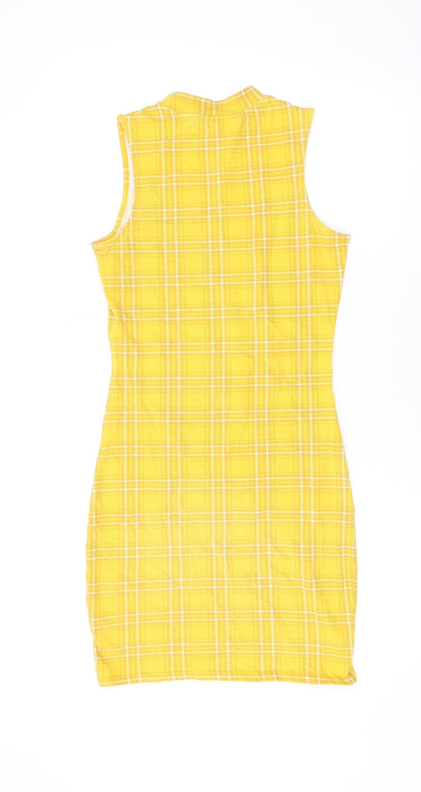 New Look Girls Yellow Plaid Cotton Pencil Dress Size 14-15 Years Mock Neck Pullover