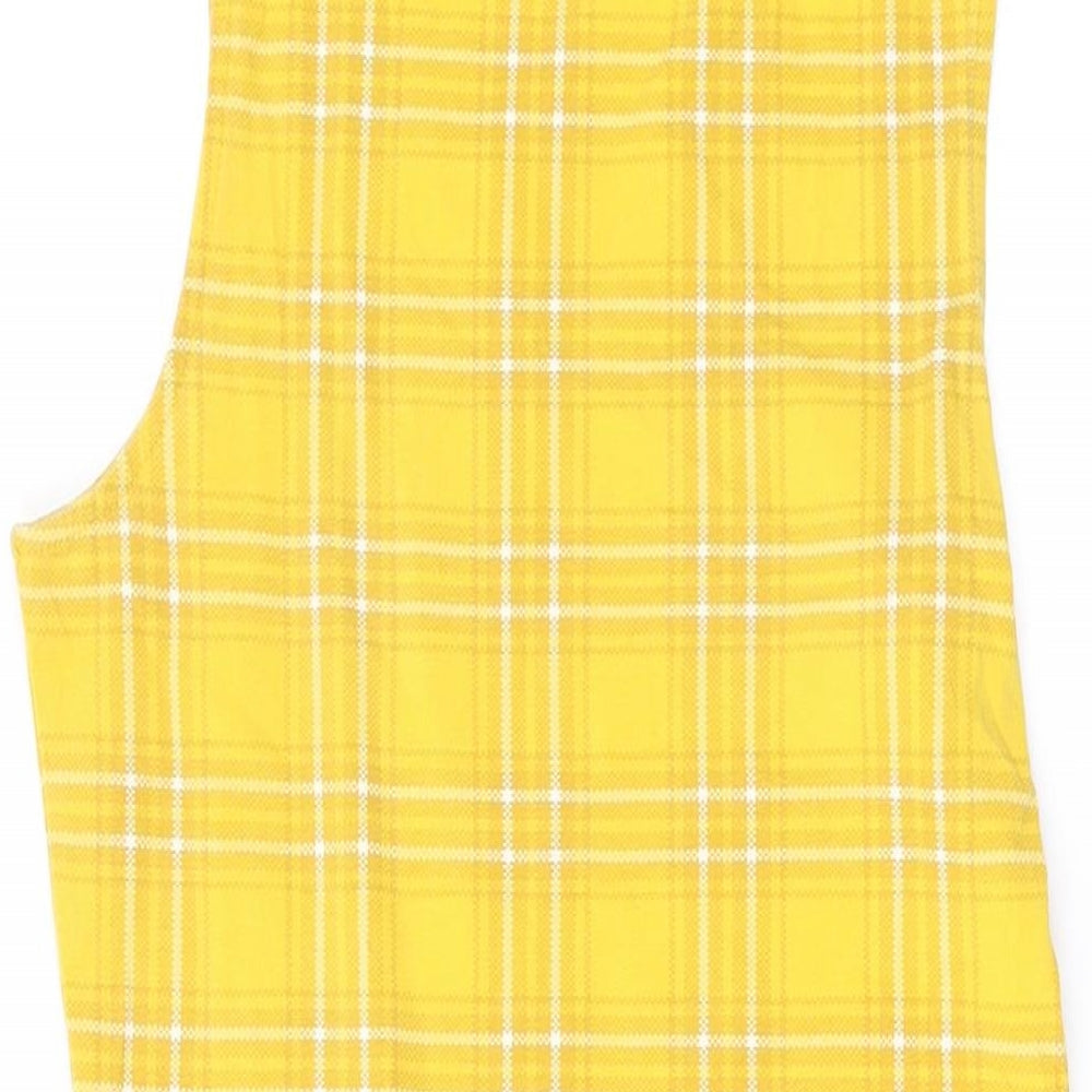 New Look Girls Yellow Plaid Cotton Pencil Dress Size 14-15 Years Mock Neck Pullover