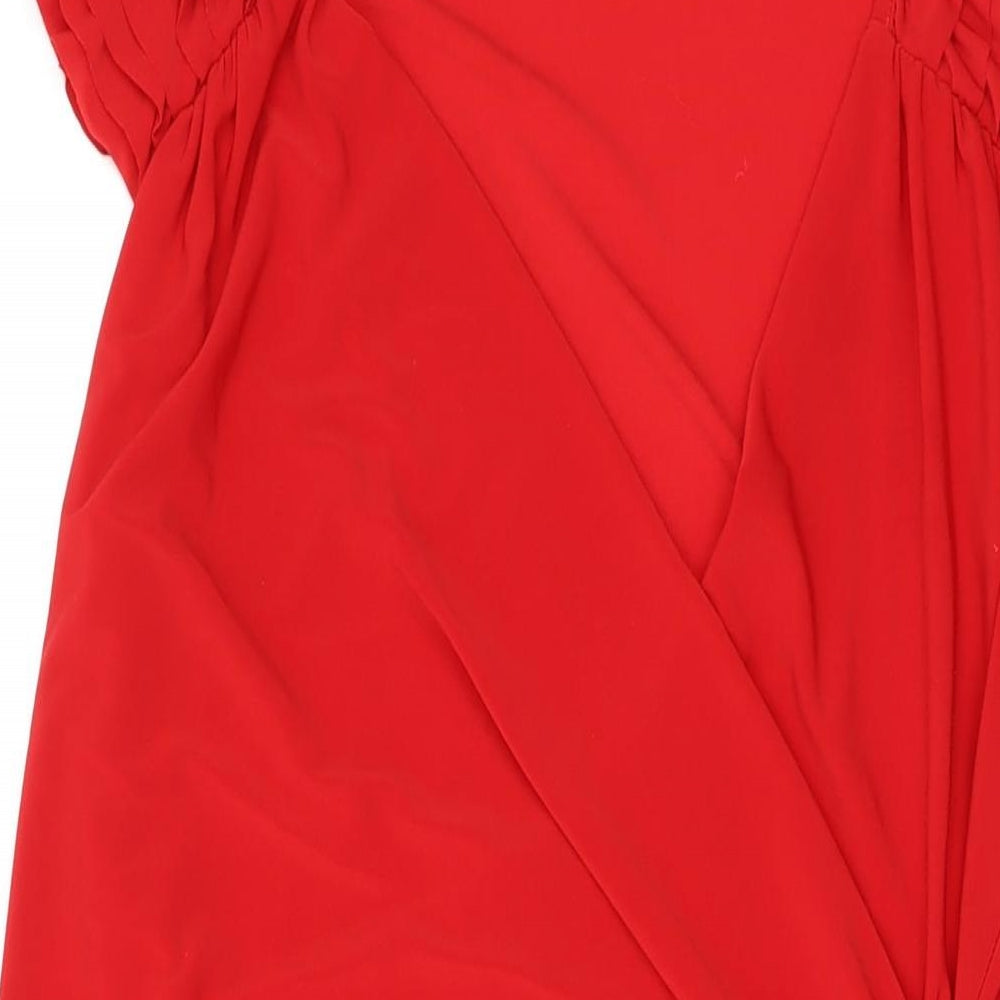 Frank Lyman Womens Red Viscose A-Line Size 16 V-Neck Pullover