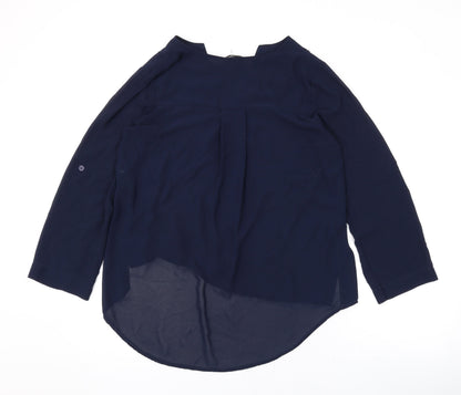 James Lakeland Womens Blue Polyester Basic Blouse Size 14 V-Neck