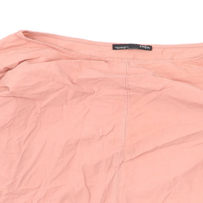 Zara Womens Pink Cotton Basic Blouse Size M Round Neck