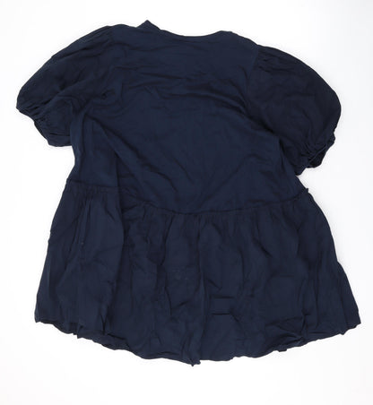 Zara Womens Blue Cotton A-Line Size L Round Neck Pullover