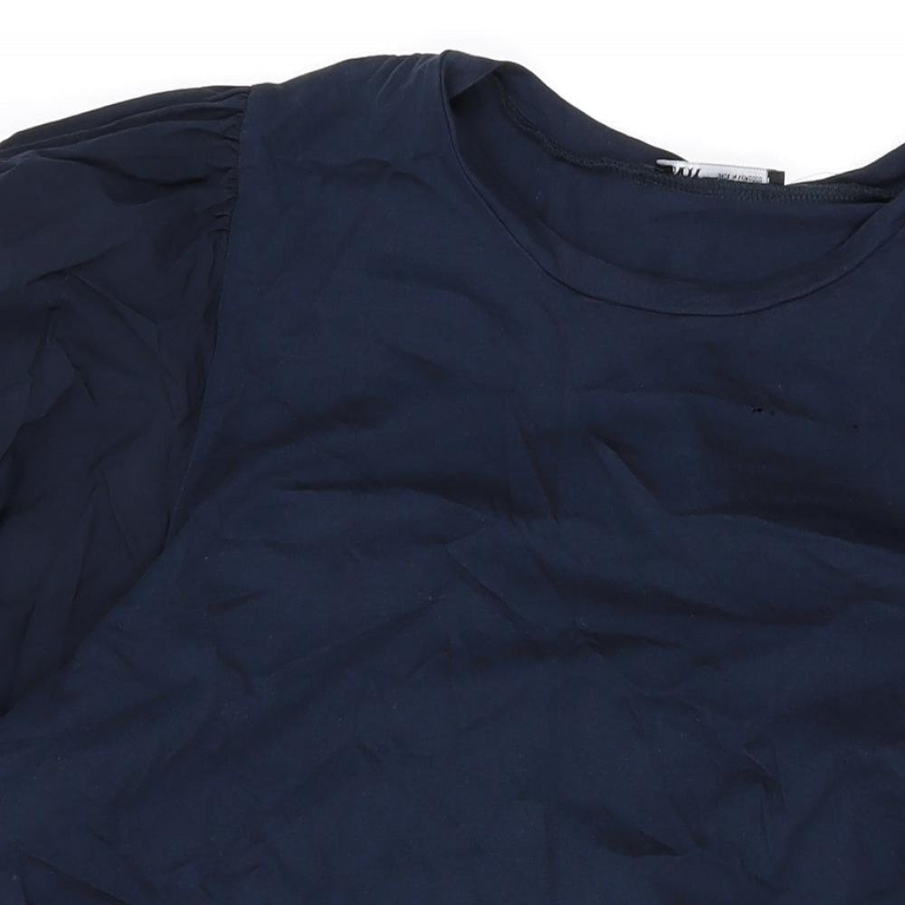 Zara Womens Blue Cotton A-Line Size L Round Neck Pullover