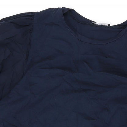 Zara Womens Blue Cotton A-Line Size L Round Neck Pullover