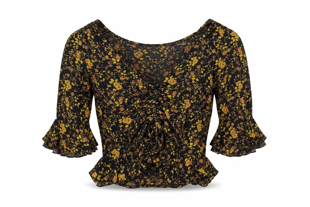 Urban Outfitters Womens Black Floral Polyester Basic Blouse Size S V-Neck