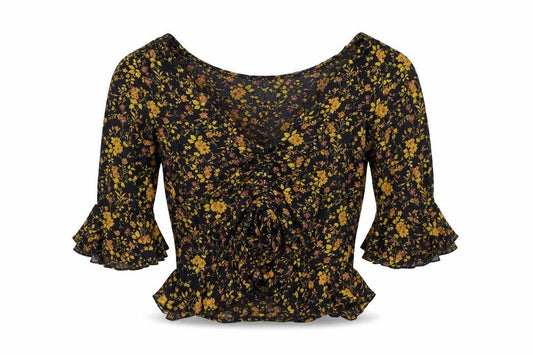 Urban Outfitters Womens Black Floral Polyester Basic Blouse Size S V-Neck