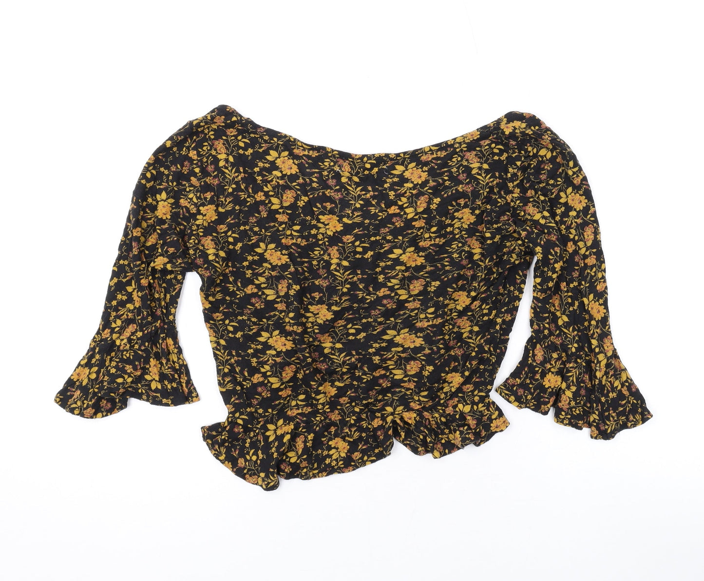 Urban Outfitters Womens Black Floral Polyester Basic Blouse Size S V-Neck