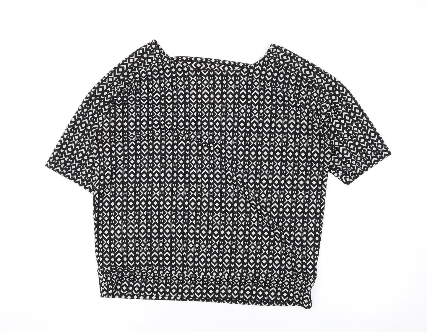 NEXT Womens Black Geometric Polyester Basic Blouse Size 10 Round Neck