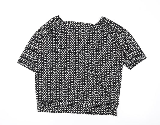 NEXT Womens Black Geometric Polyester Basic Blouse Size 10 Round Neck