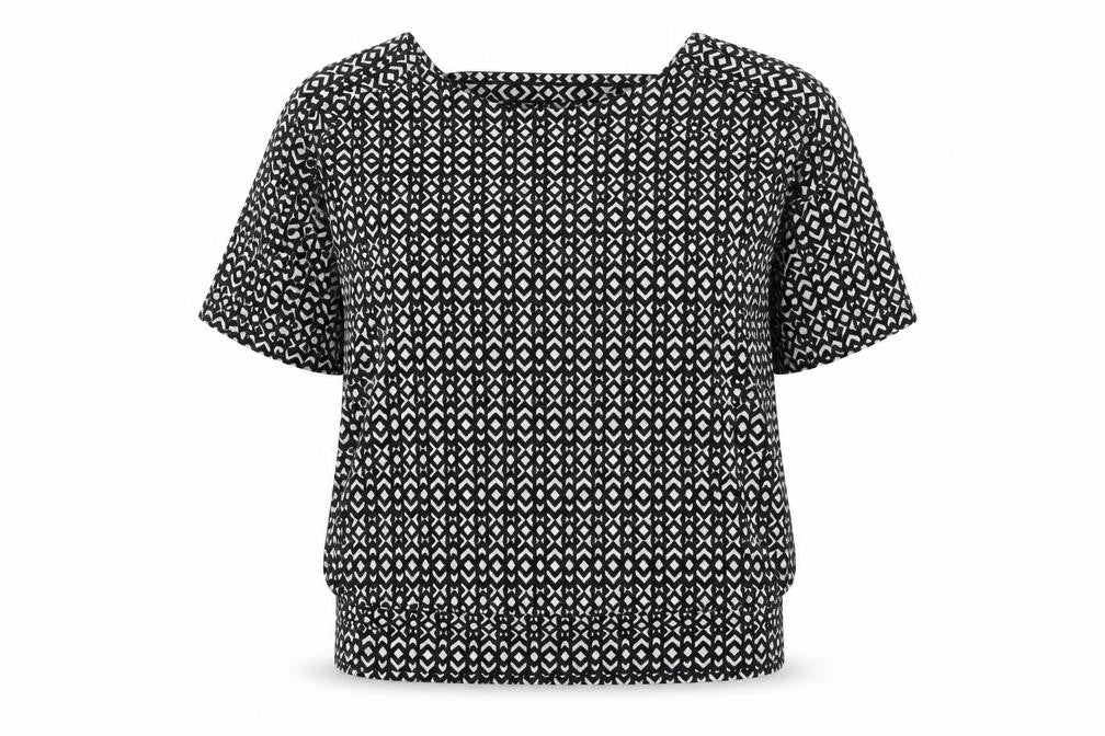 NEXT Womens Black Geometric Polyester Basic Blouse Size 10 Round Neck