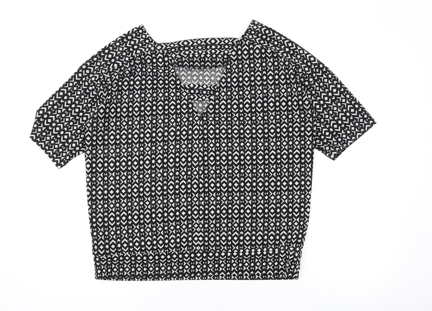 NEXT Womens Black Geometric Polyester Basic Blouse Size 10 Round Neck