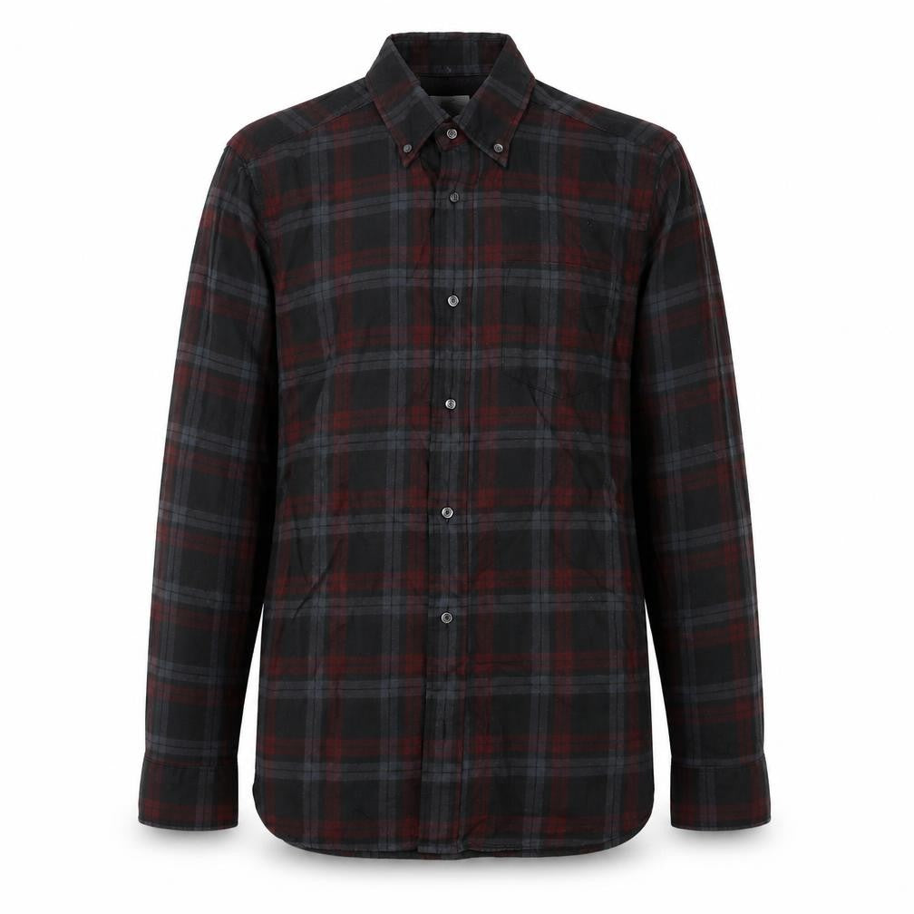 Next Mens Grey Plaid Cotton Button-Up Size M Collared Button