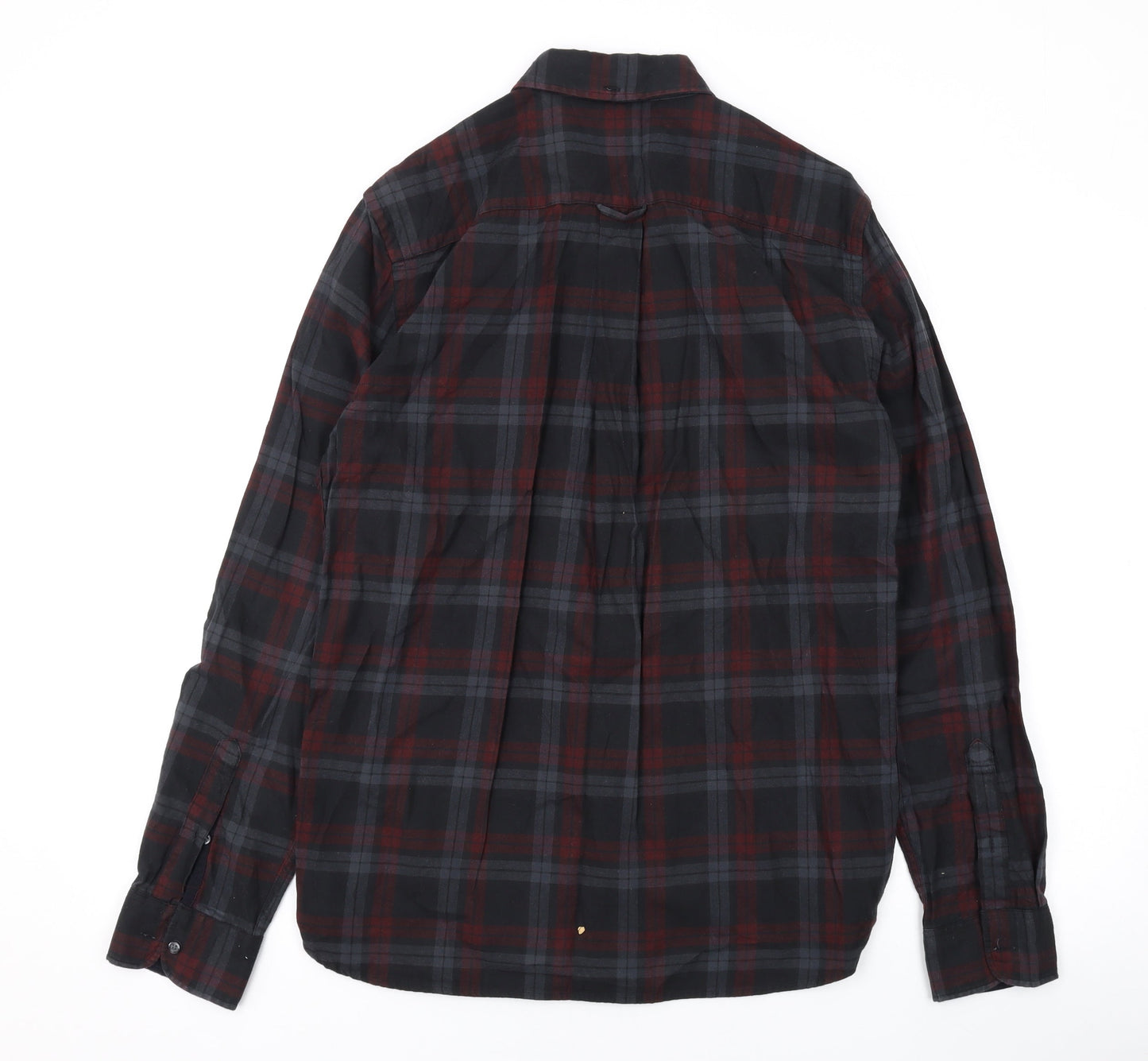 NEXT Mens Grey Plaid Cotton Button-Up Size M Collared Button